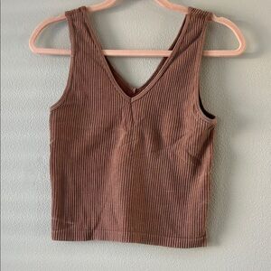 Chocolate Ribbed V-Neck cropped Tank Top Size L/XL